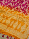 Banarasee Handloom Pure Chiffon Silk Salwar Kameez Set-Yellow & Pink