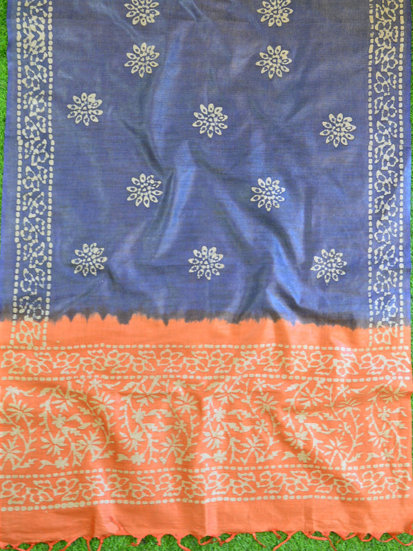 Pure Handloom Khadi Cotton Hand-Dyed Batik Pattern Salwar Kameez Dupatta Set-Orange & Blue