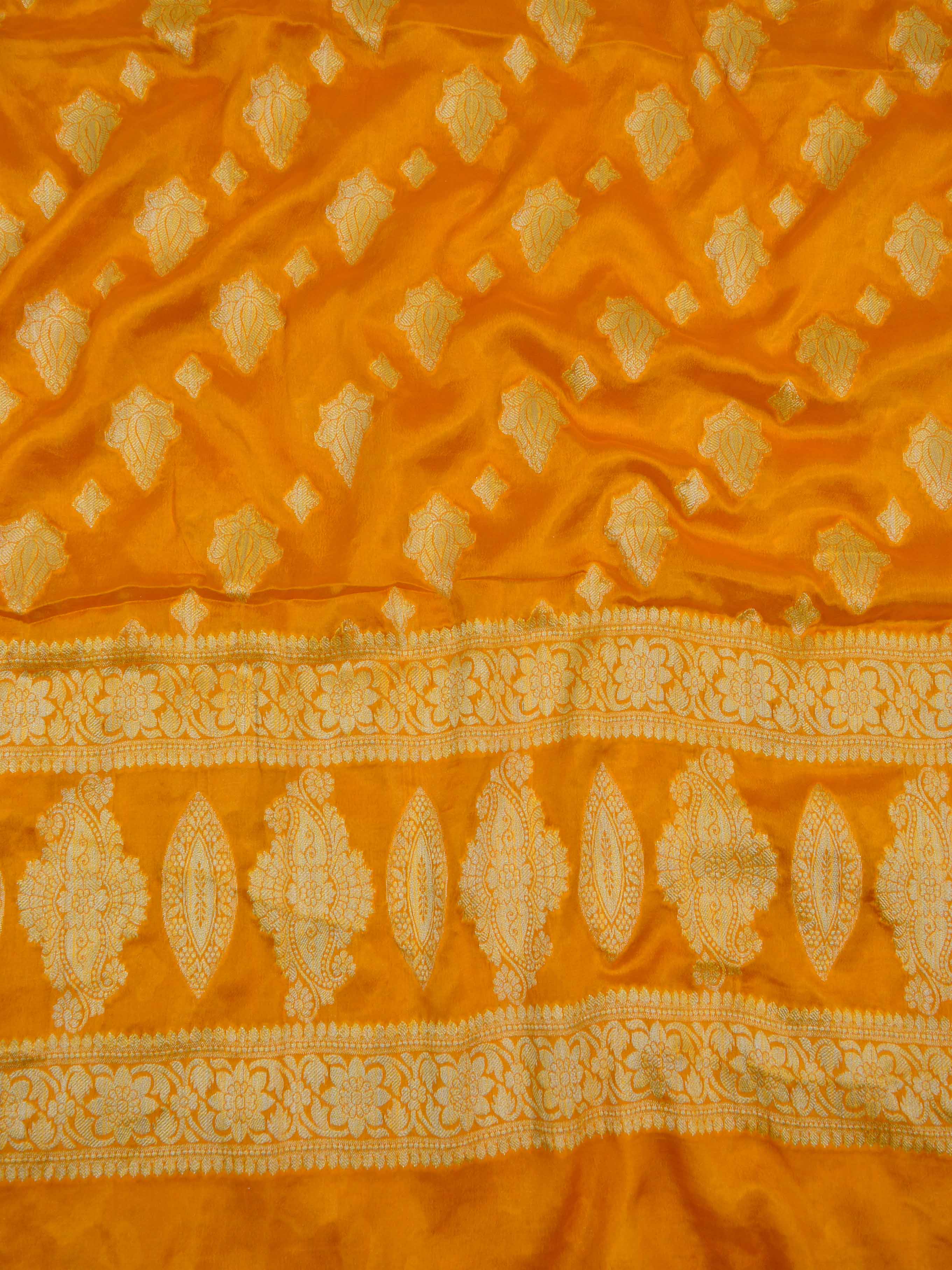 Banarasee Handloom Pure Chiffon Silk Salwar Kameez Set-Yellow & Pink