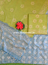 Pure Handloom Khadi Cotton Hand-Dyed Batik Pattern Salwar Kameez Dupatta Set-Green & Blue