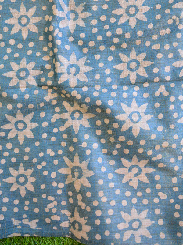 Pure Handloom Khadi Cotton Hand-Dyed Batik Pattern Salwar Kameez Dupatta Set-Green & Blue