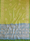 Pure Handloom Khadi Cotton Hand-Dyed Batik Pattern Salwar Kameez Dupatta Set-Green & Blue
