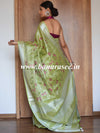 Banarasee Handloom Pure Linen By Tissue Embroidered Saree-Green