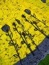 Handloom Mul Cotton Hand Print Saree-Yellow