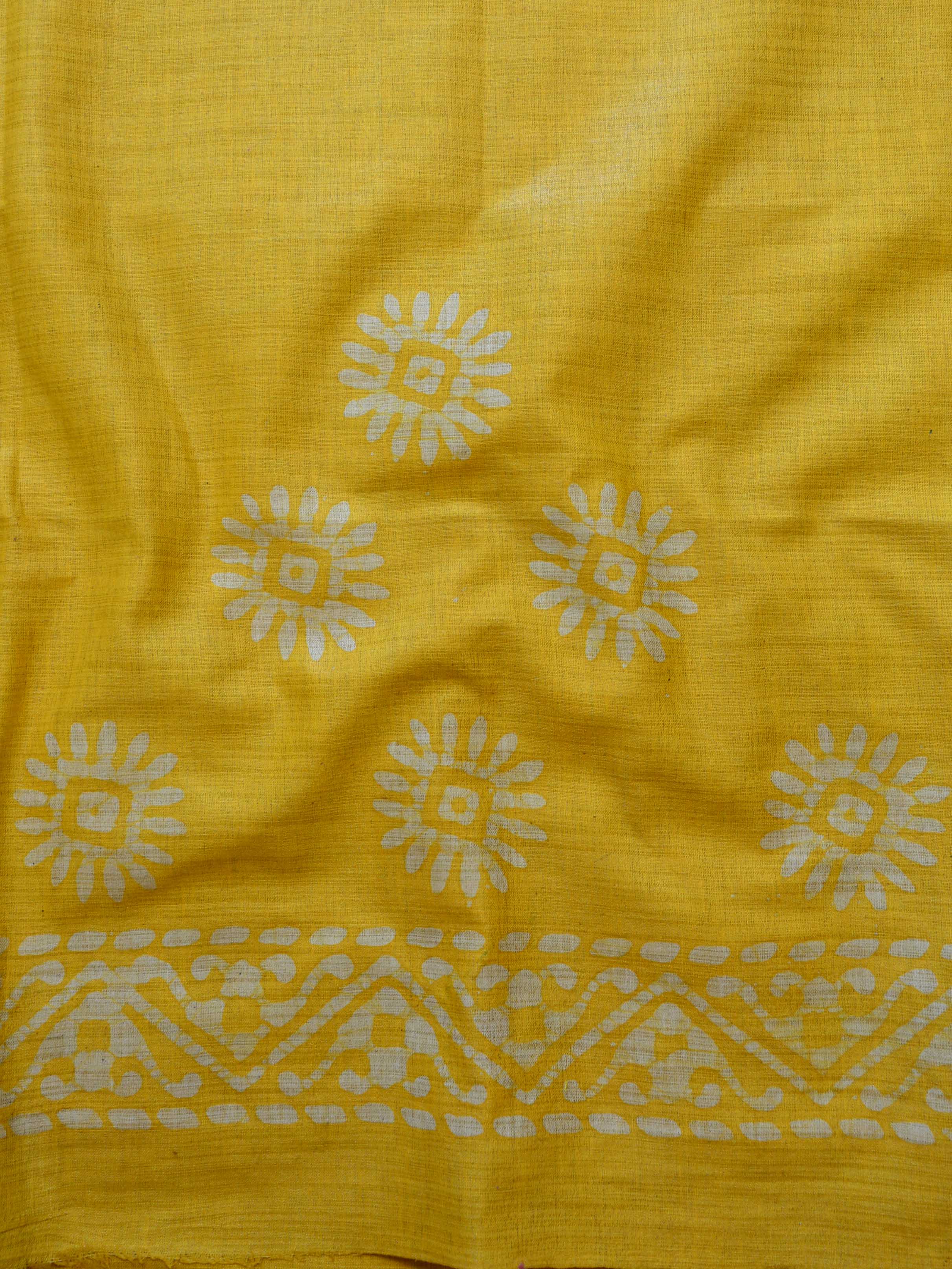 Pure Handloom Khadi Cotton Hand-Dyed Batik Pattern Salwar Kameez Dupatta Set-Purple & Yellow