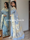 Banarasee Handwoven Semi Silk Saree With Zari Buti & Border-Grey