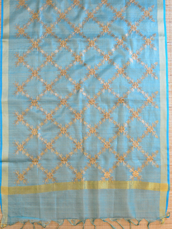 Banarasee Embroidered Tissue Dupatta-Blue