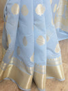 Banarasee Handwoven Semi Silk Saree With Zari Buti & Border-Grey
