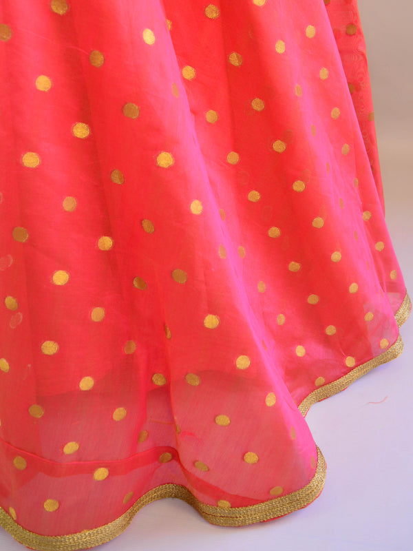 Banarasee Stitched Chanderi Lehenga & Blouse Fabric With Blue Dupatta-Pink