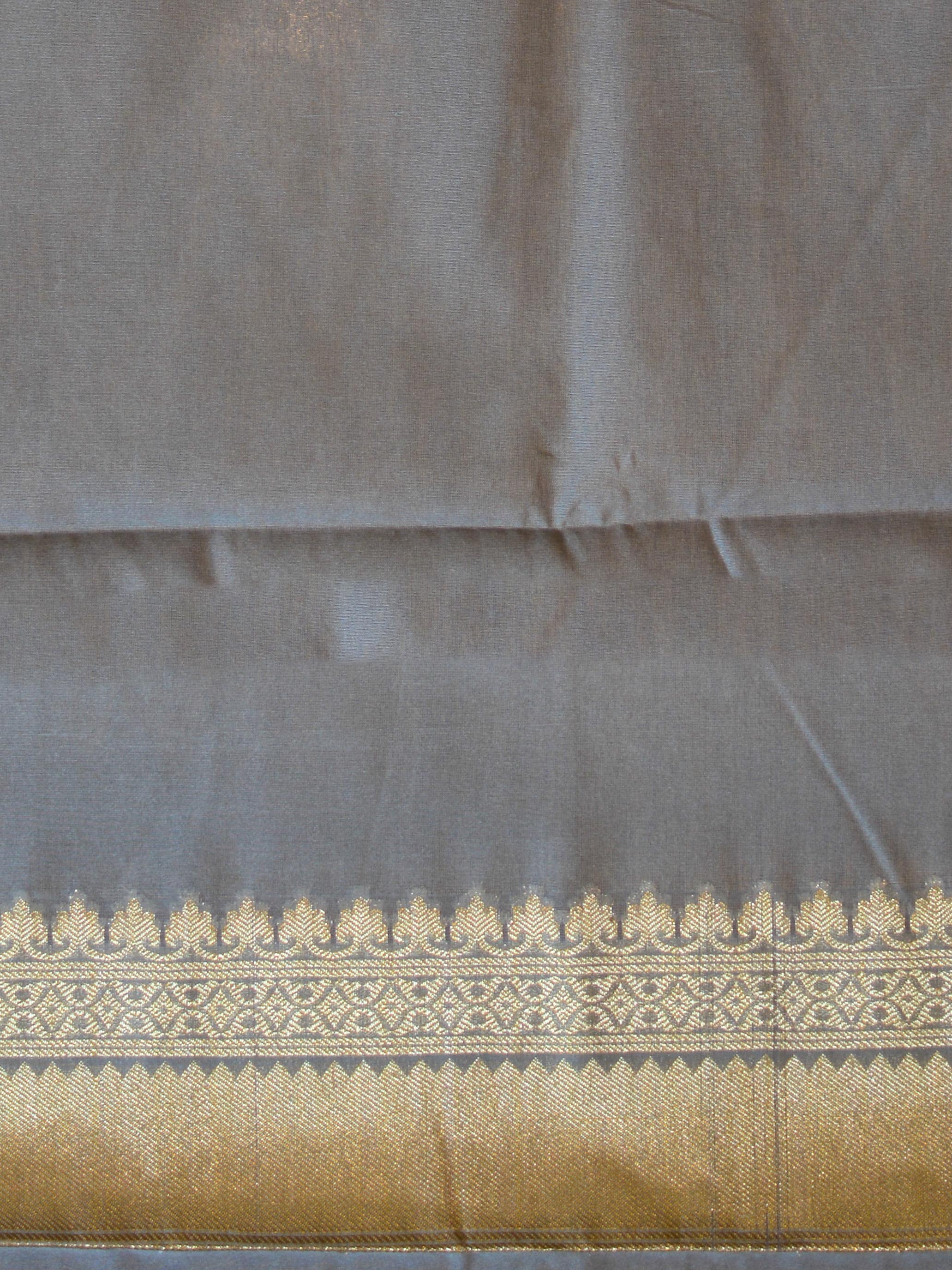 Banarasee Handwoven Semi Silk Saree With Zari Buti & Border-Grey