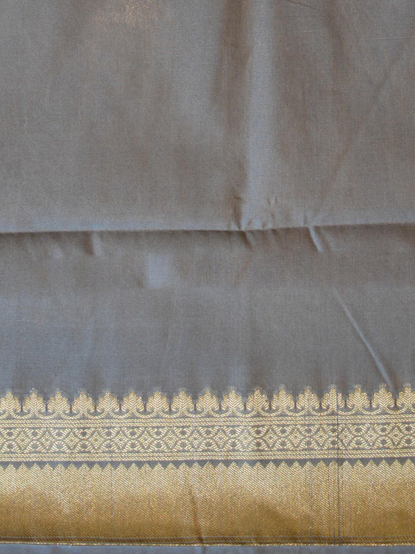 Banarasee Handwoven Semi Silk Saree With Zari Buti & Border-Grey