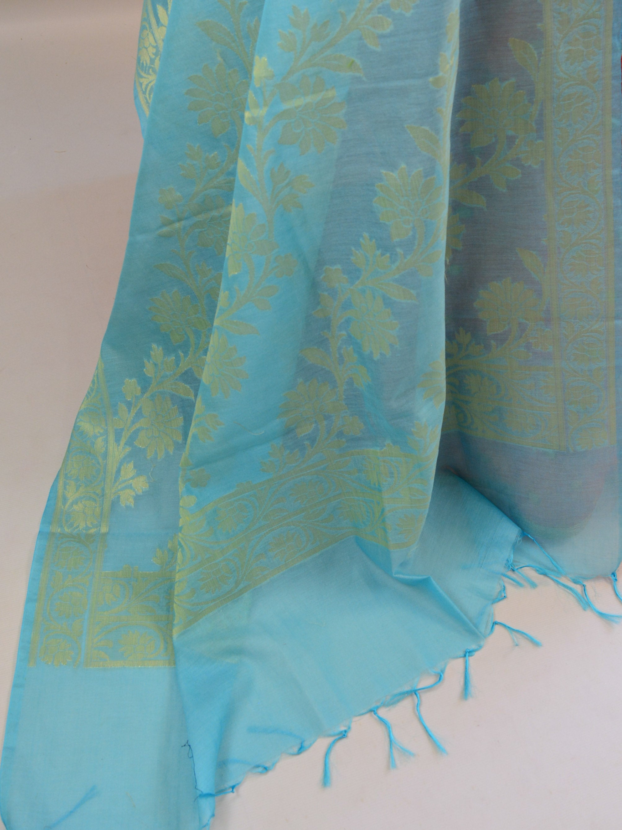 Banarasee Stitched Chanderi Lehenga & Blouse Fabric With Blue Dupatta-Pink
