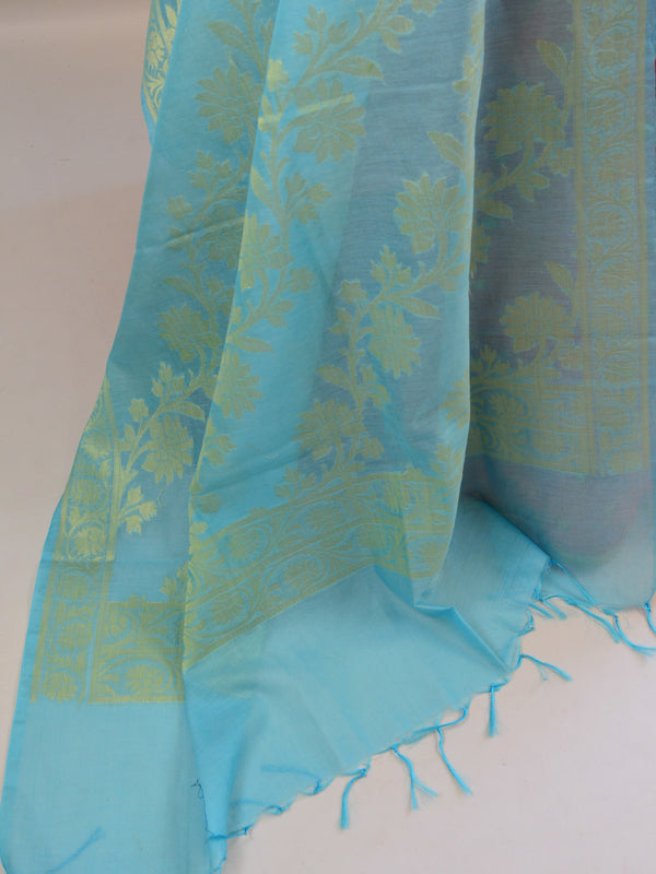 Banarasee Stitched Chanderi Lehenga & Blouse Fabric With Blue Dupatta-Pink