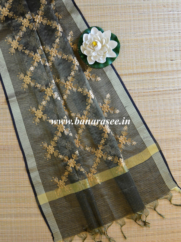 Banarasee Embroidered Tissue Dupatta-Black