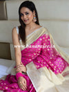 Banarasee Handwoven Semi-Chiffon Saree With Zari Buti & Contrast Border-Pink & White