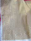 Banarasee Handwoven Semi-Chiffon Saree With Zari Buti & Contrast Border-Pink & White