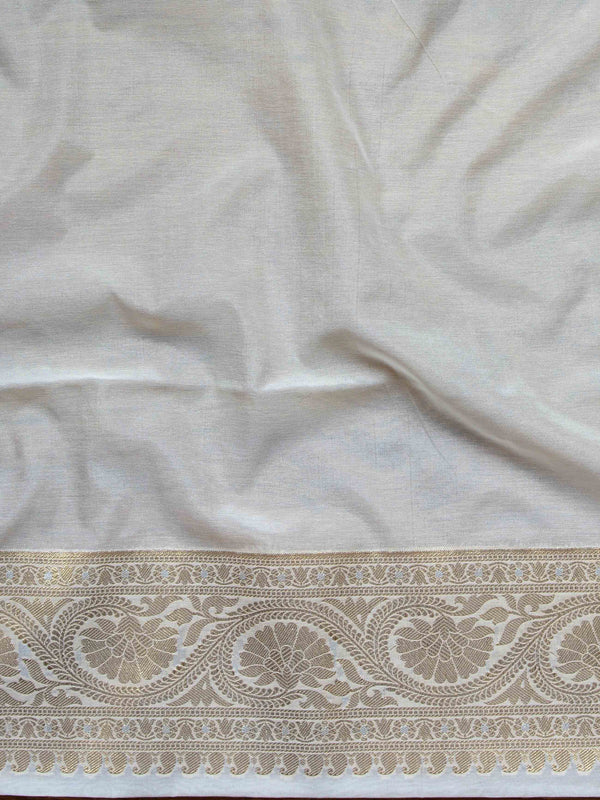 Banarasee Handwoven Semi-Chiffon Saree With Zari Buti & Contrast Border-Pink & White