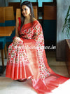 Banarasee Handwoven Semi Silk Saree With Digital Print & Broad Zari Border-Red
