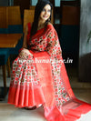 Banarasee Handwoven Semi Silk Saree With Digital Print & Broad Zari Border-Red