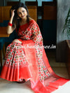 Banarasee Handwoven Semi Silk Saree With Digital Print & Broad Zari Border-Red