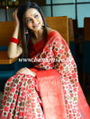 Banarasee Handwoven Semi Silk Saree With Digital Print & Broad Zari Border-Red