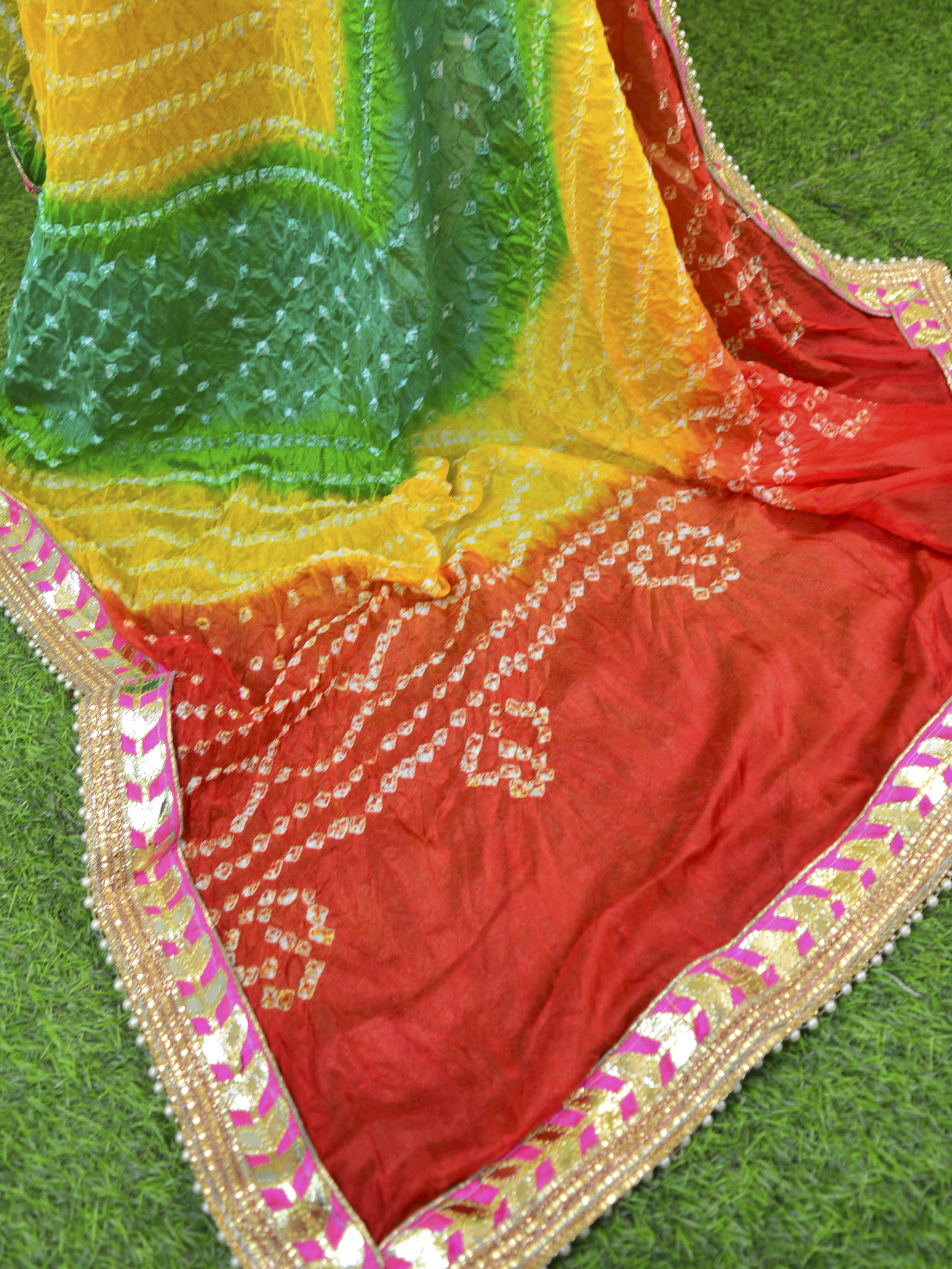 Art Silk Bandhej Gotapatti Dupatta-Multicolor