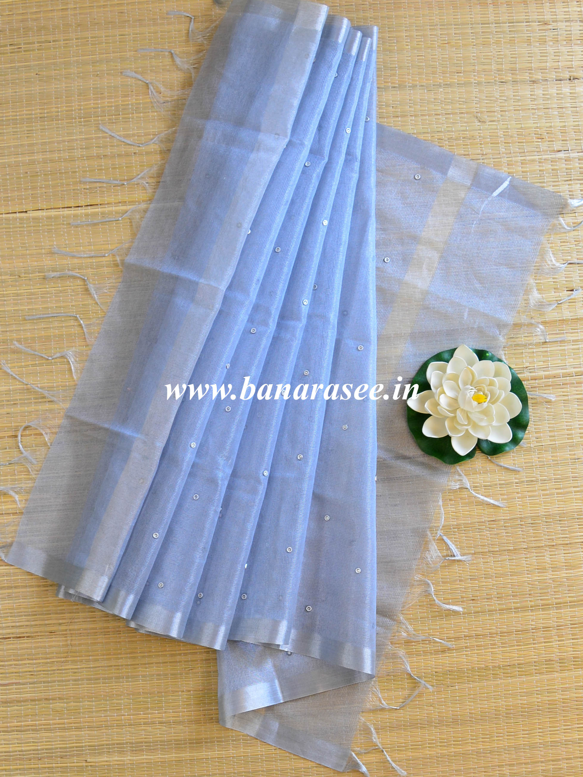 Banarasee Embroidered Tissue Mirror-Work Dupatta-Powder Blue