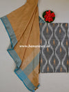 Bhagalpuri Pure Ikkat Kameez With Linen Dupatta-Grey & Beige