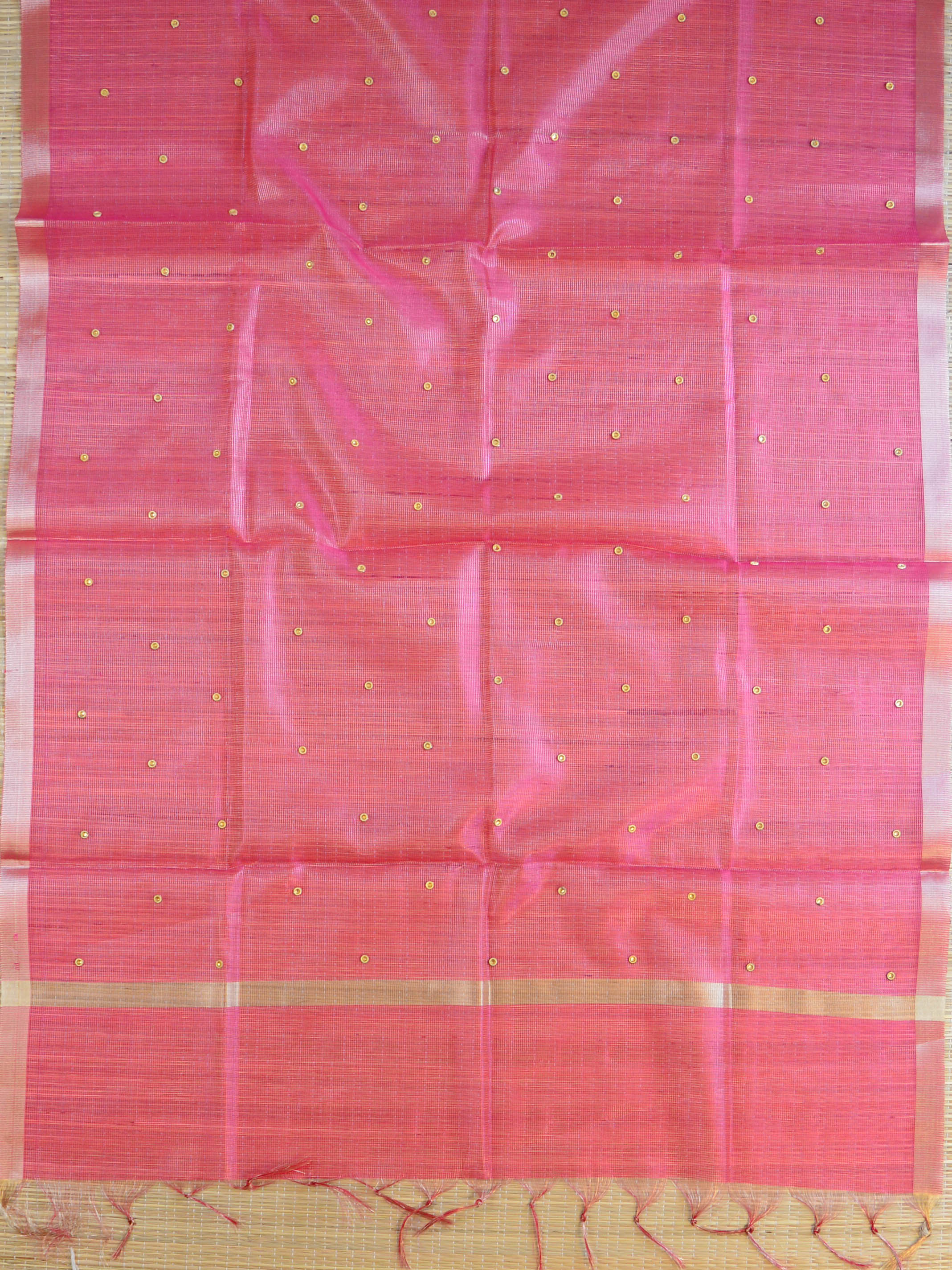 Banarasee Embroidered Tissue Mirror-Work Dupatta-Pink
