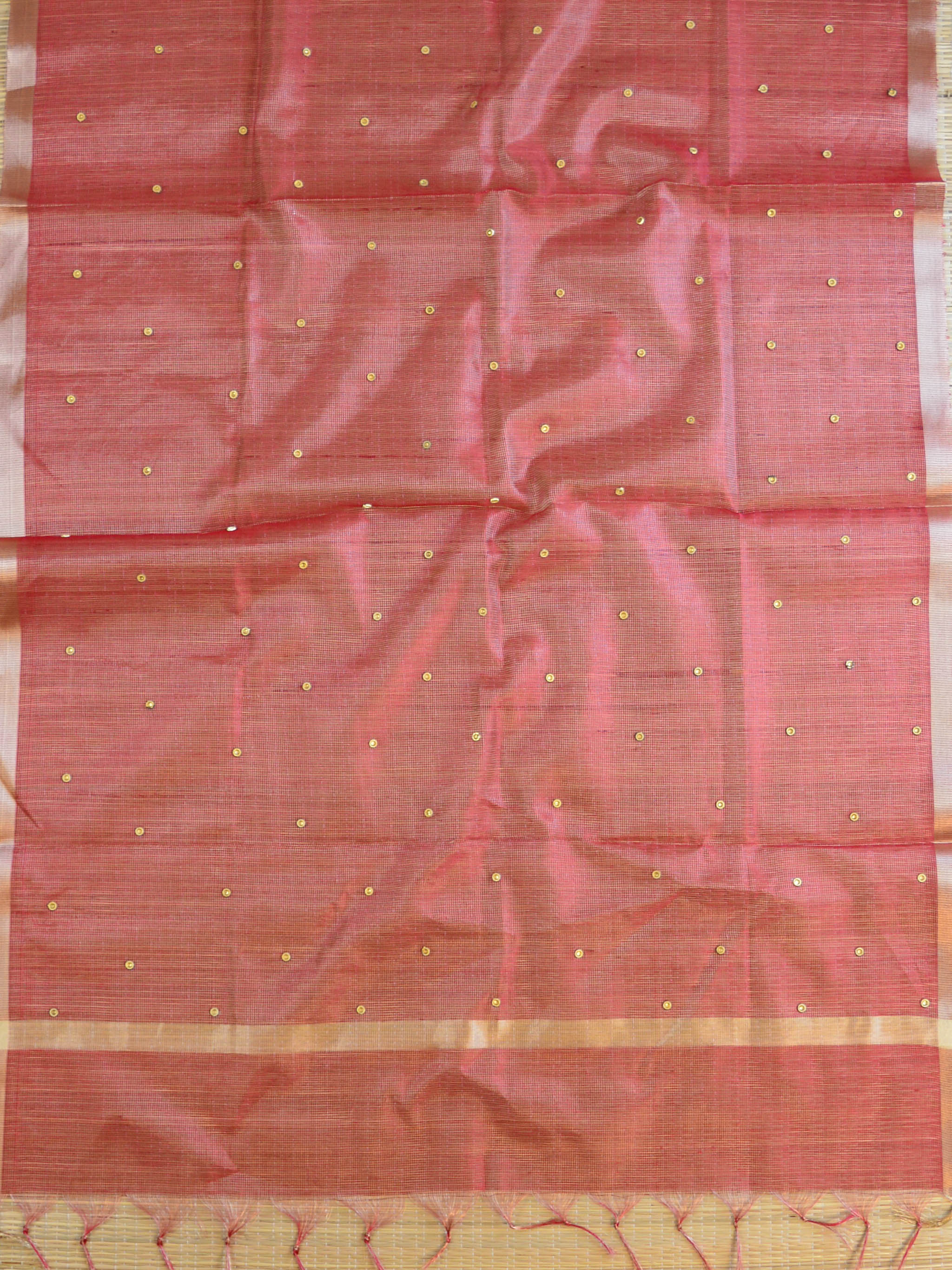 Banarasee Embroidered Tissue Mirror-Work Dupatta-Maroon
