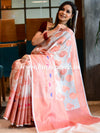 Banarasee Handwoven Semi-Chiffon Saree With Copper Zari Work-White