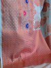 Banarasee Handwoven Semi-Chiffon Saree With Copper Zari Work-White
