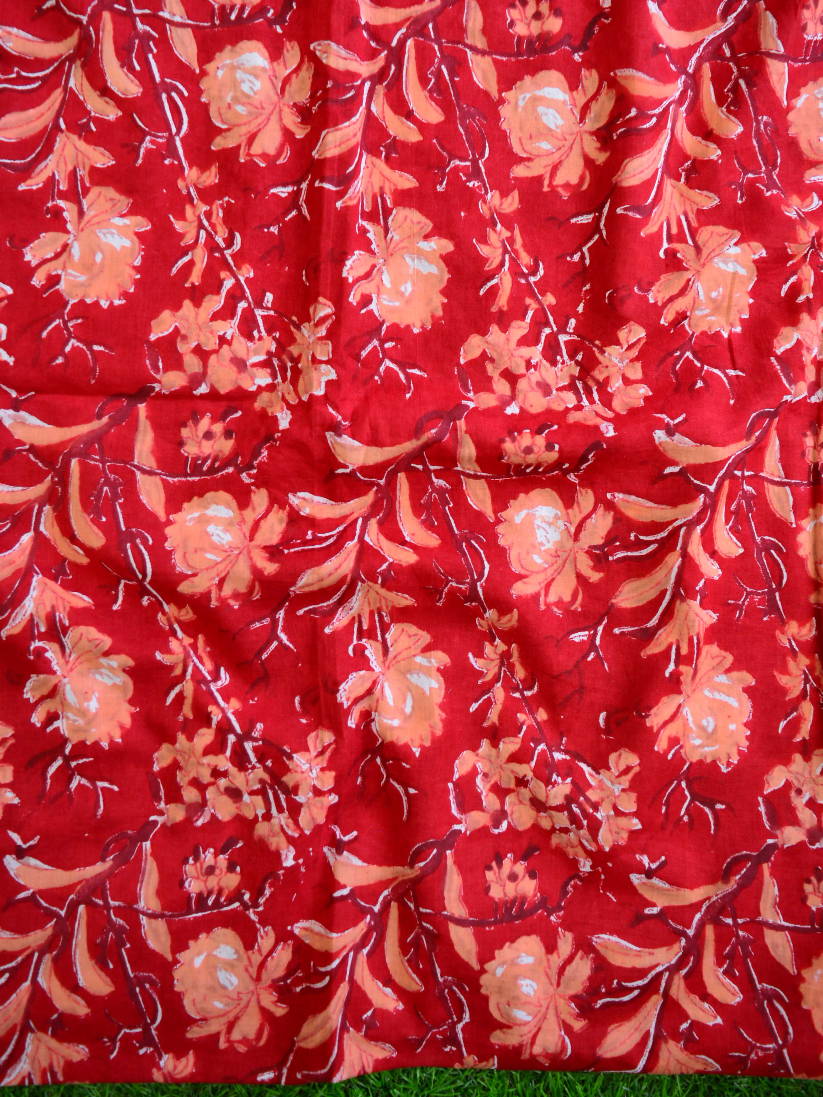 Pure Handloom Mul Cotton Batik Dyed Suit Set-Red & White