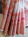 Banarasee Handwoven Semi-Chiffon Saree With Copper Zari Work-White