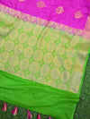 Banarasee Handwoven Semi-Chiffon Sari With Buta Design-Pink With Green
