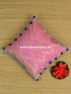 Banarasee Pure Silk Zari & Pom-Pom Detail Cushion Cover-Baby Pink