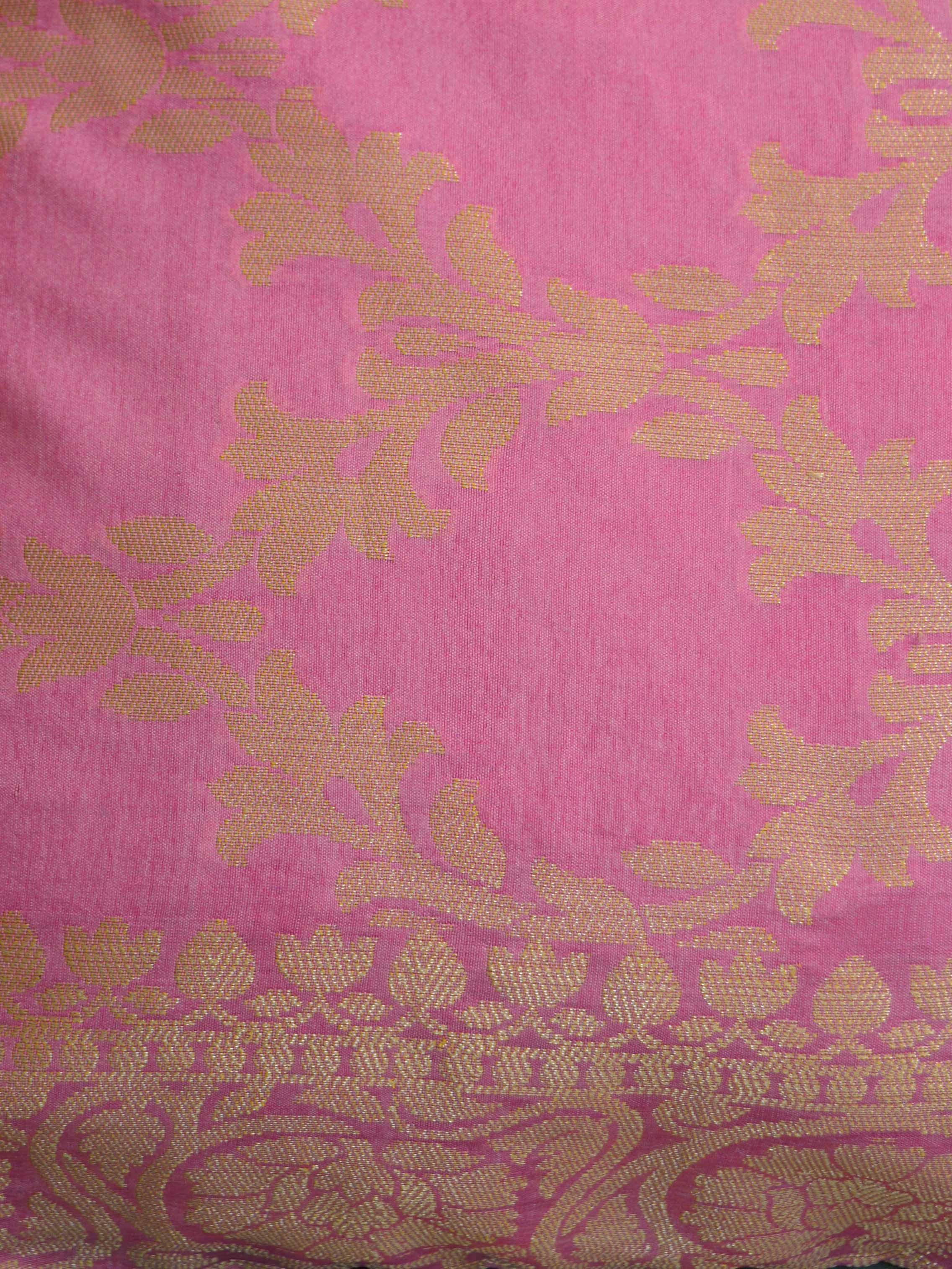 Banarasee Pure Silk Zari & Pom-Pom Detail Cushion Cover-Baby Pink