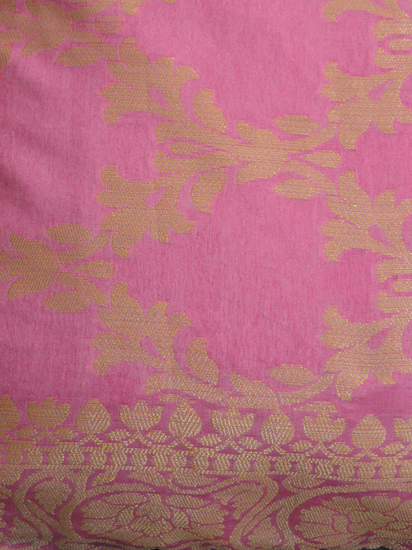 Banarasee Pure Silk Zari & Pom-Pom Detail Cushion Cover-Baby Pink