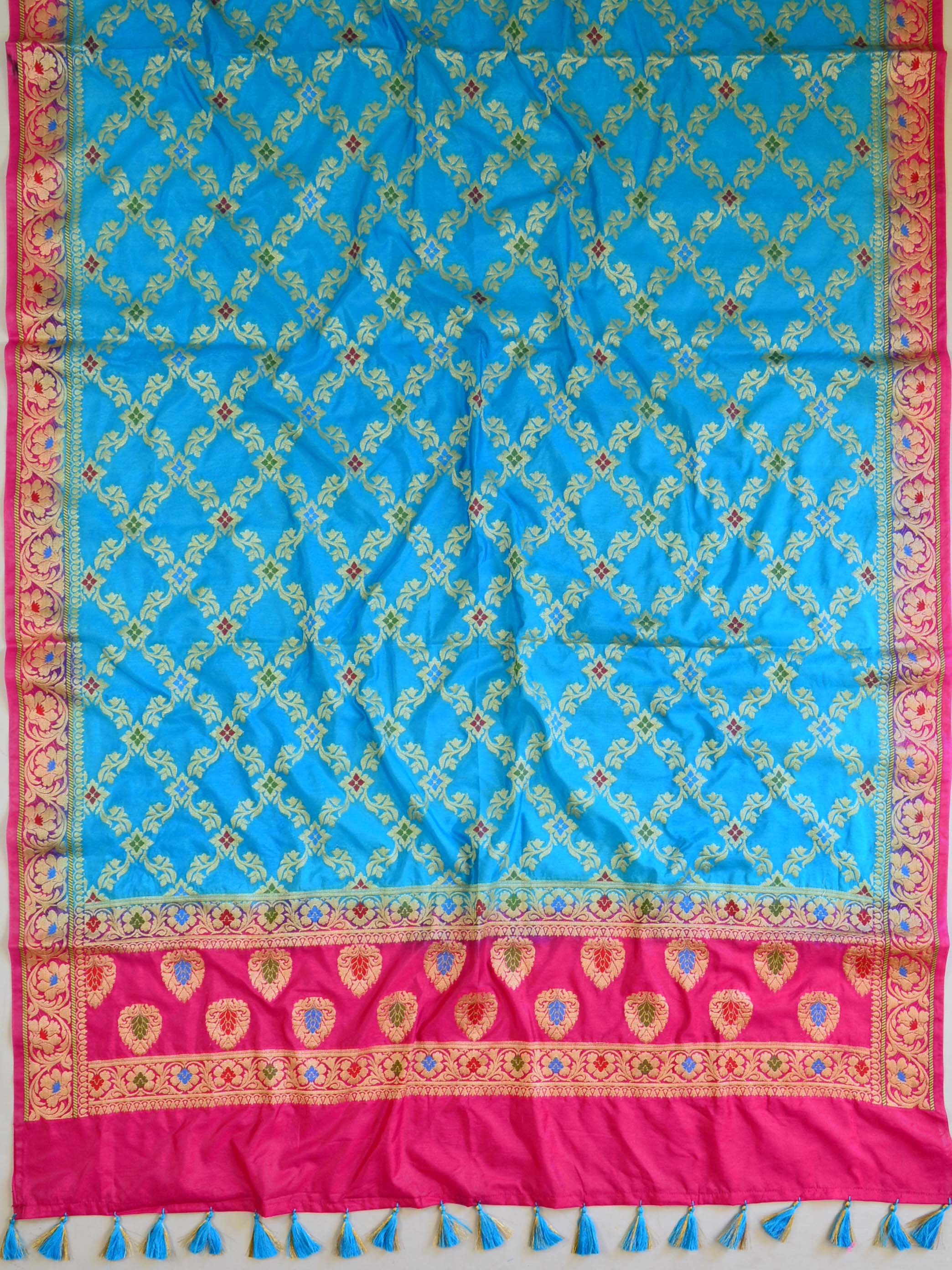 Banarasee Salwar Kameez Glossy Semi Silk Fabric-Pink & Blue