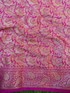 Banarasee Handwoven Semi-Chiffon Saree With Buta Design-Green With Pink