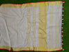 Banarasee Handloom Pure Linen Saree With Red Brocade Blouse-Off White