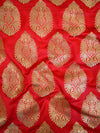 Banarasee Handloom Pure Linen Saree With Red Brocade Blouse-Off White