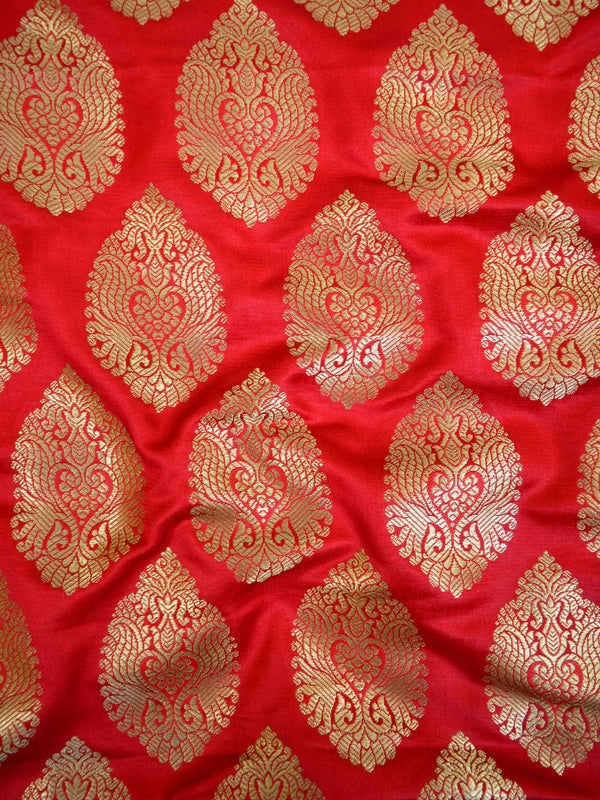 Banarasee Handloom Pure Linen Saree With Red Brocade Blouse-Off White