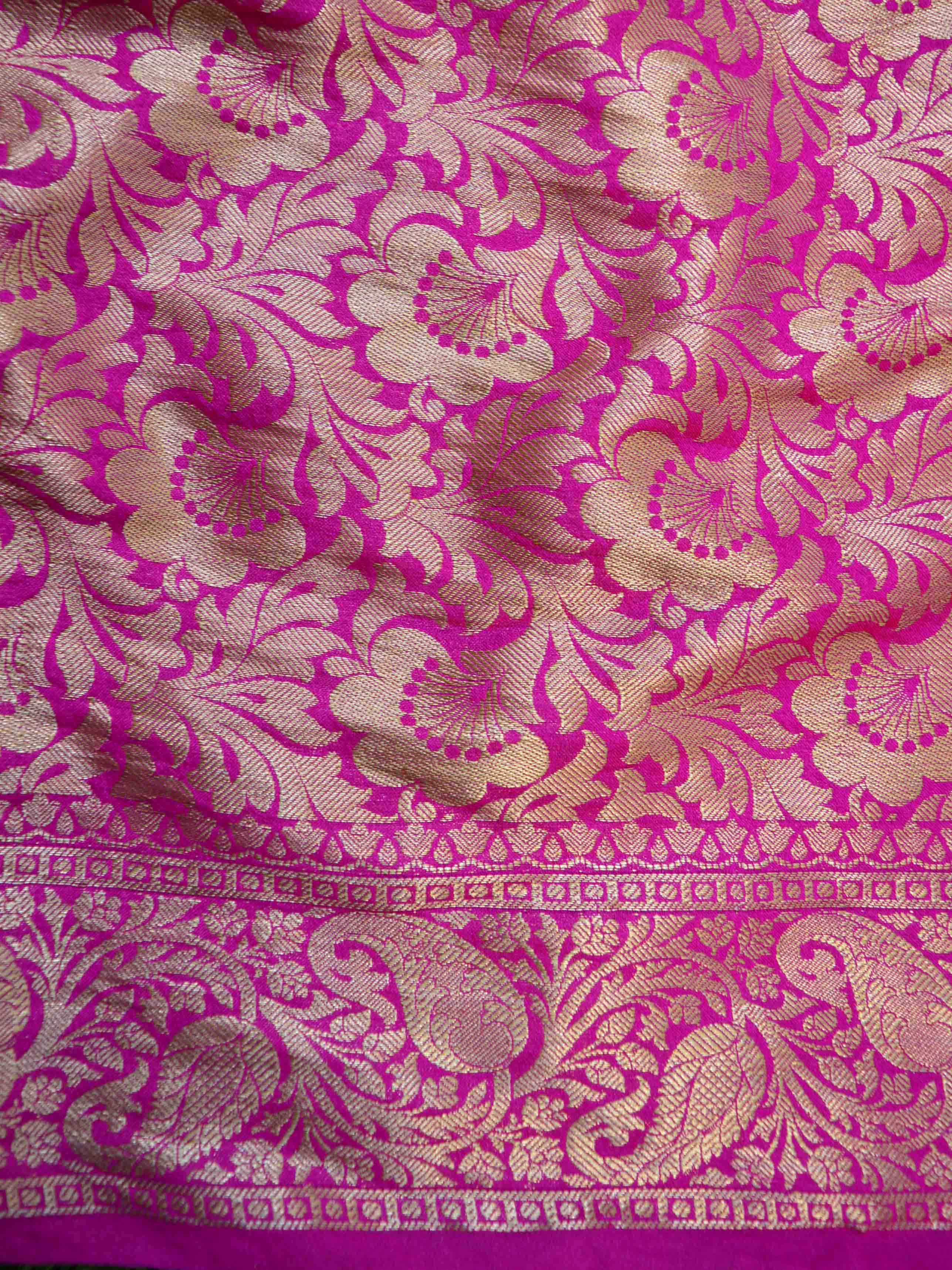 Banarasee Handwoven Semi-Chiffon Saree With Buta Design-Blue With Pink