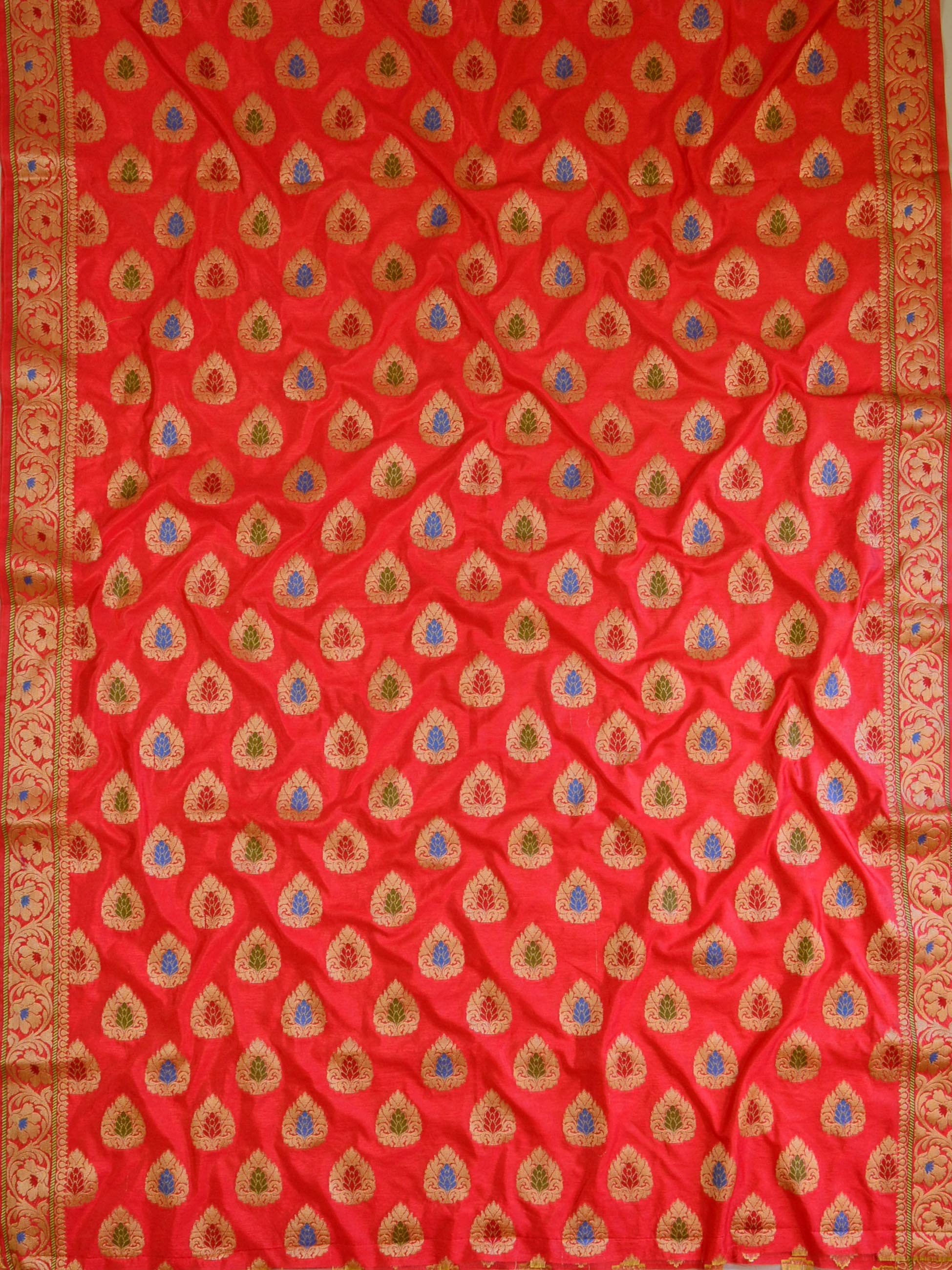Banarasee Salwar Kameez Glossy Semi Silk Fabric-Yellow & Red