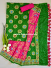 Banarasee Salwar Kameez Glossy Semi Silk Fabric-Green & Pink