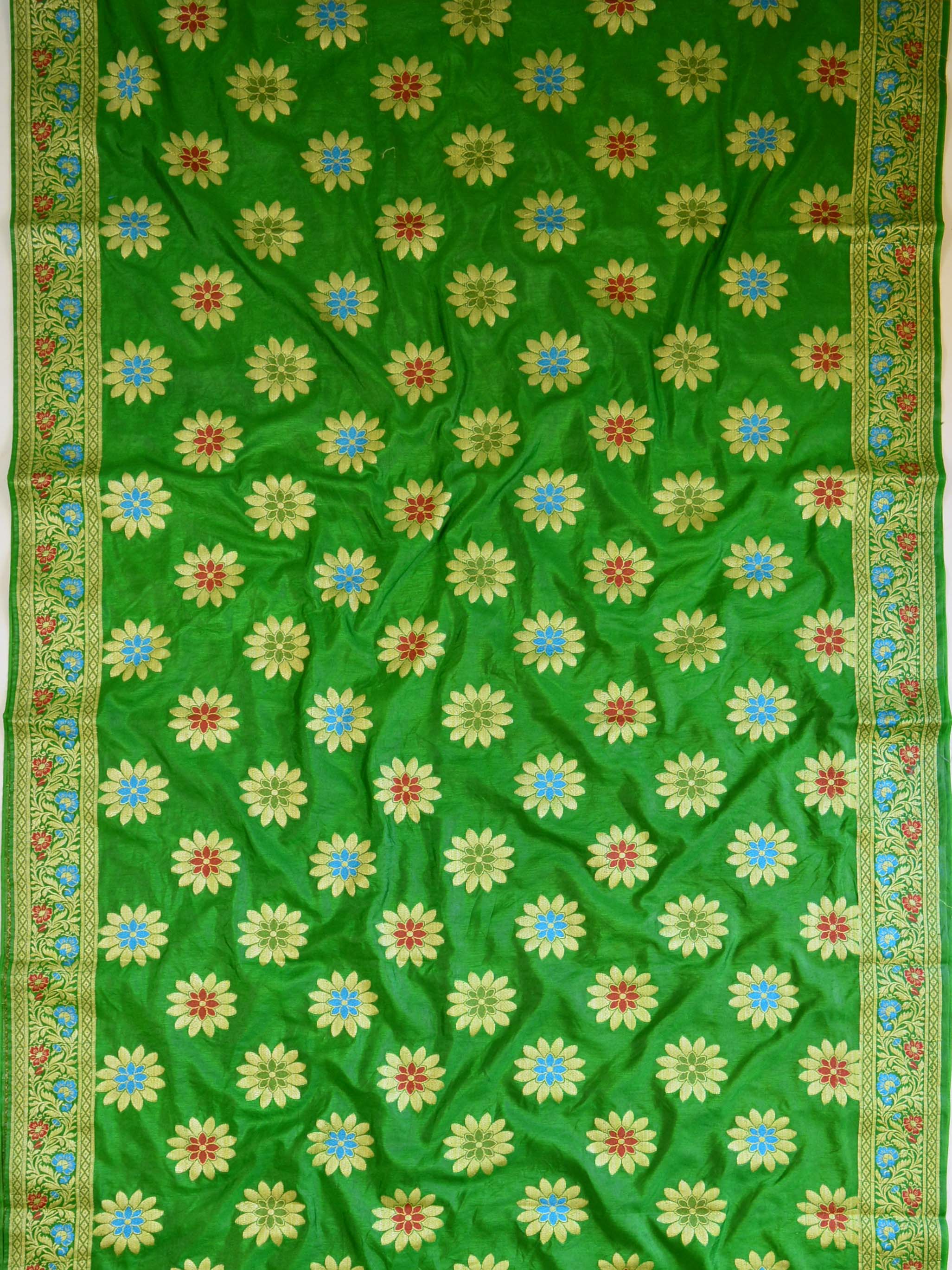 Banarasee Salwar Kameez Glossy Semi Silk Fabric-Green & Pink