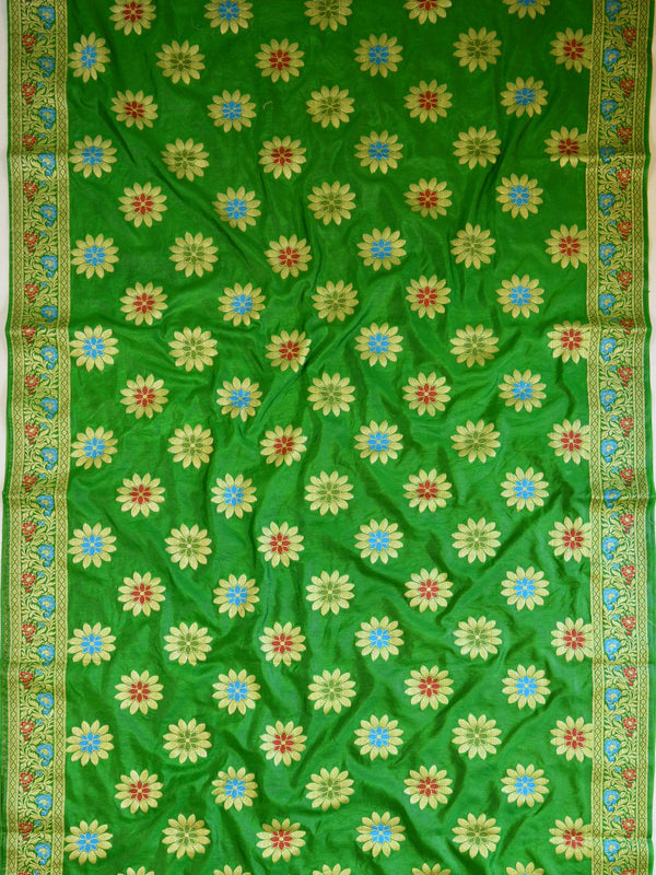 Banarasee Salwar Kameez Glossy Semi Silk Fabric-Green & Pink