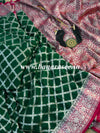 Banarasee Pure Khaddi Chiffon Silk Sari With Jaal Design & Contrast Border-Deep Green & Red