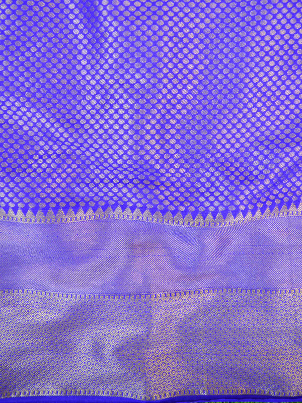 Banarasee Handwoven Semi-Chiffon Saree With Buta Design-Yellow With Blue